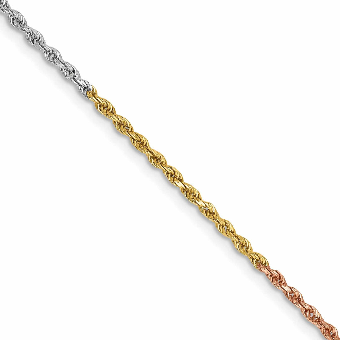 14k Tri Color Gold 1.5mm Diamond Cut Rope Chain