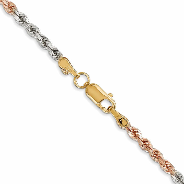 14k Tri Color Gold 2.9mm Diamond Cut Rope Chain