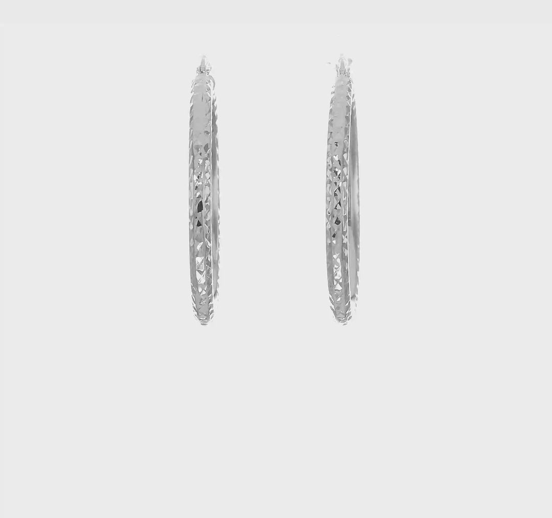 10k White Gold D.C 3MM Polished Round Hoop Earring