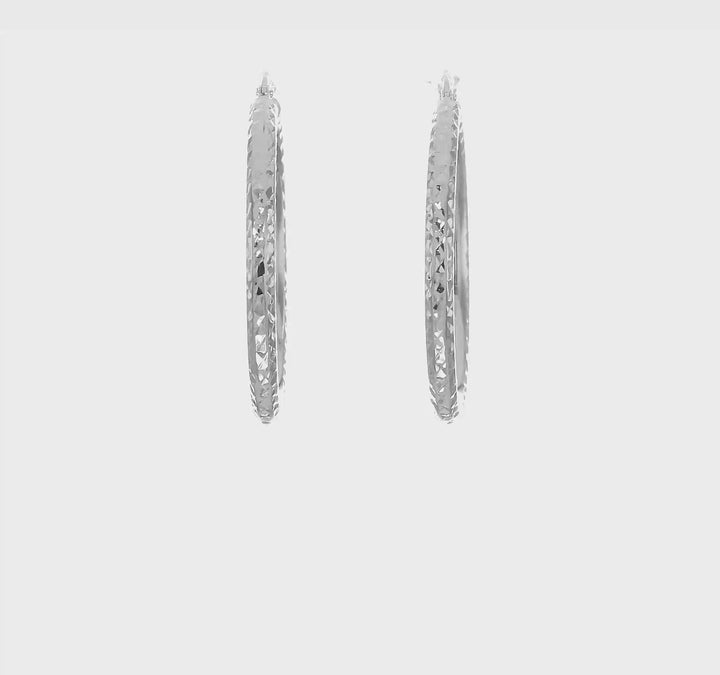 10k White Gold D.C 3MM Polished Round Hoop Earring