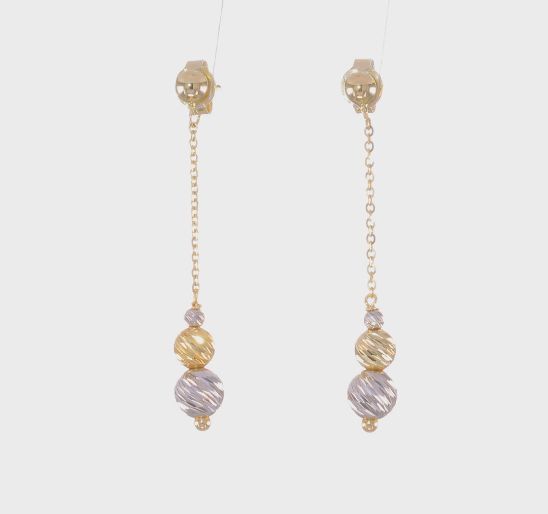 14k Two Tone Gold Textured Dangle Earrings