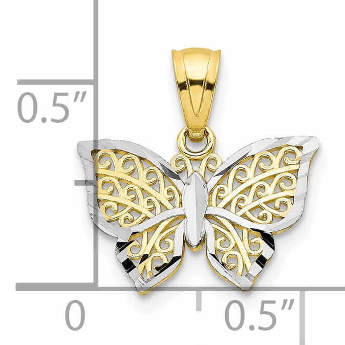 10k Two Tone Gold Polished Butterfly Pendant