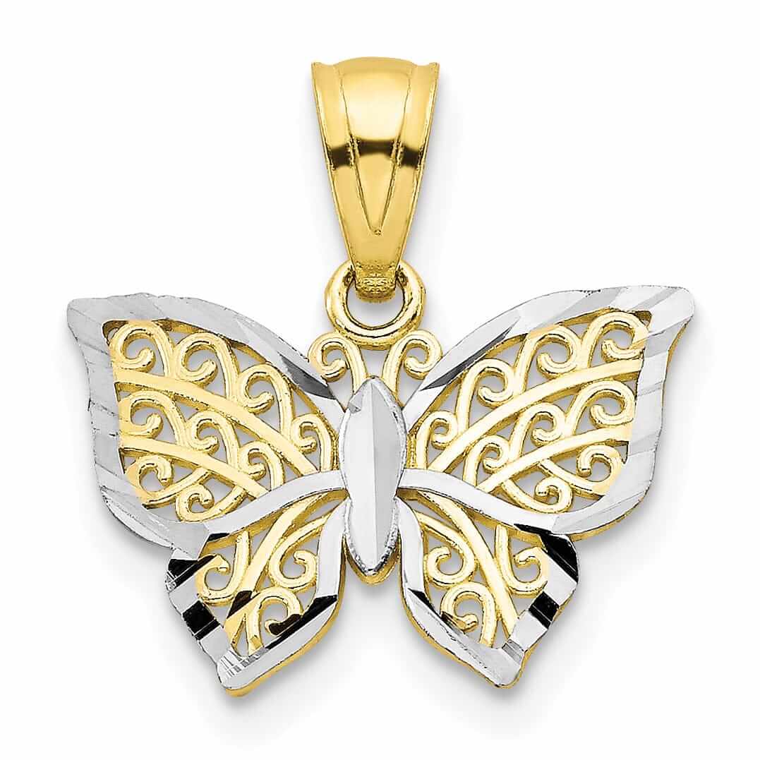 10k Two Tone Gold Polished Butterfly Pendant