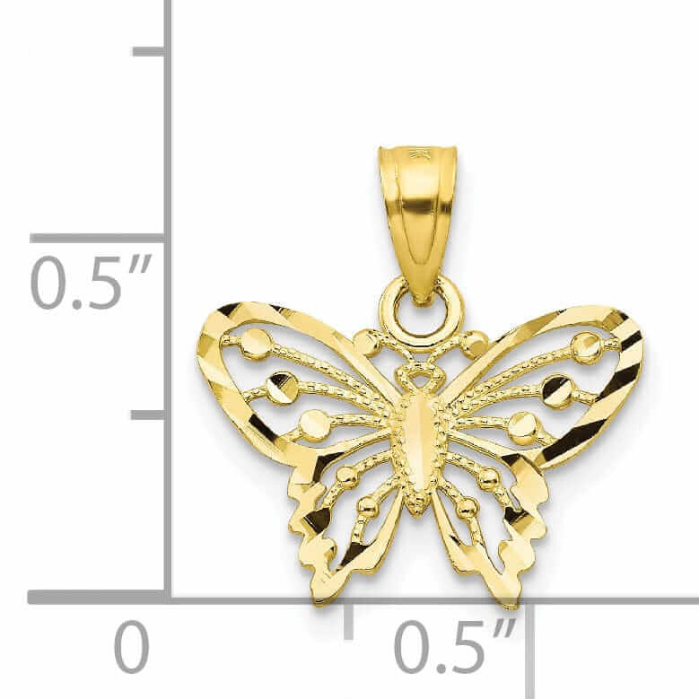 10k Yellow Gold Diamond Cut Butterfly Pendant