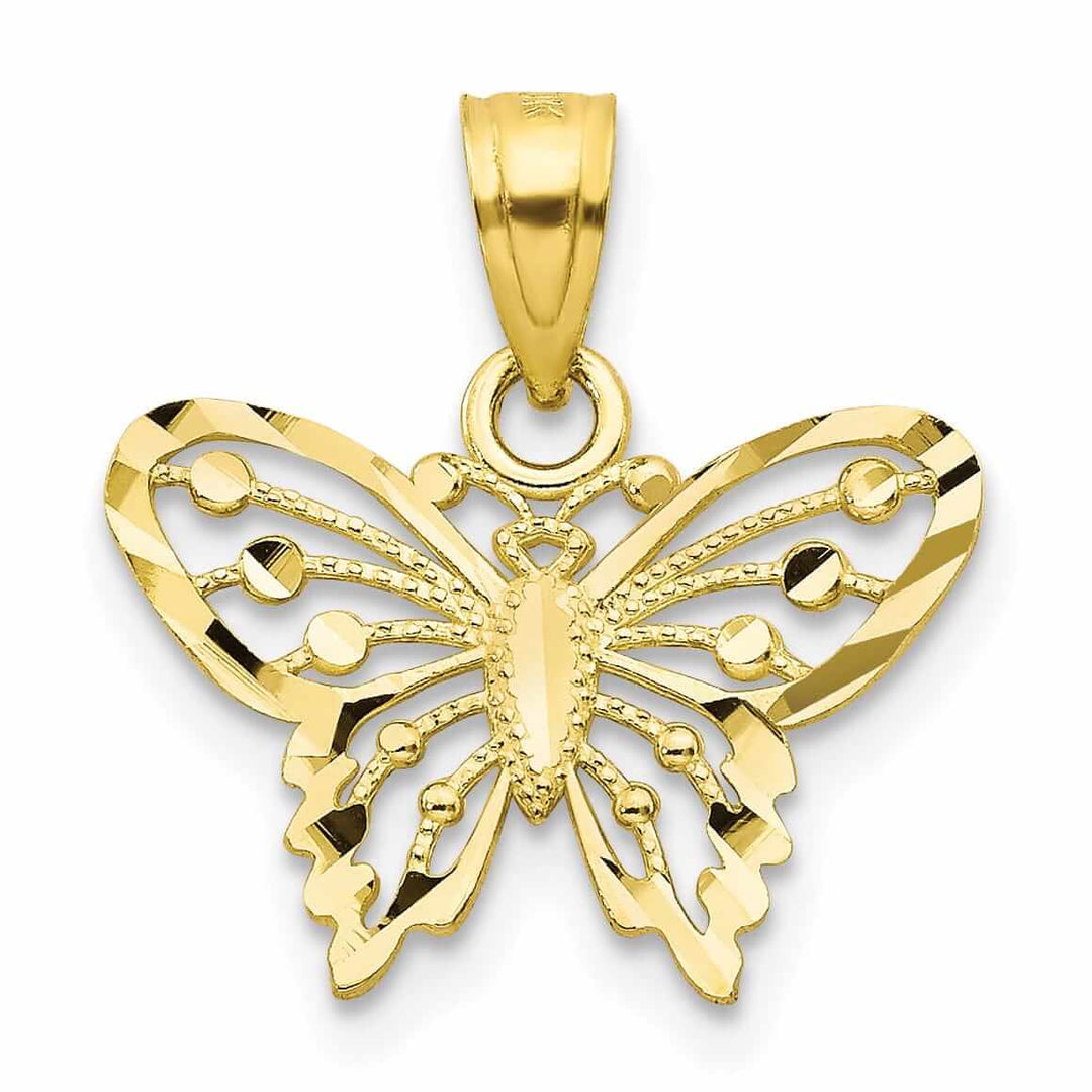 10k Yellow Gold Diamond Cut Butterfly Pendant