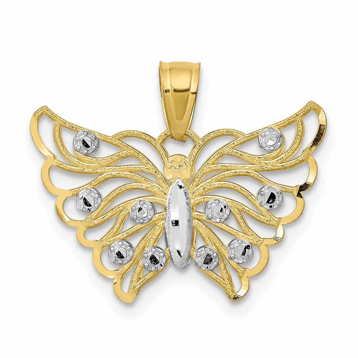 10k Two Tone Gold Polished Butterfly Pendant