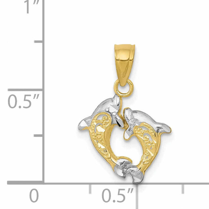 10k Two Tone Gold Small Two Dolphins Pendant