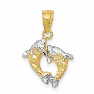 10k Two Tone Gold Small Two Dolphins Pendant at $ 34.48 only from Jewelryshopping.com