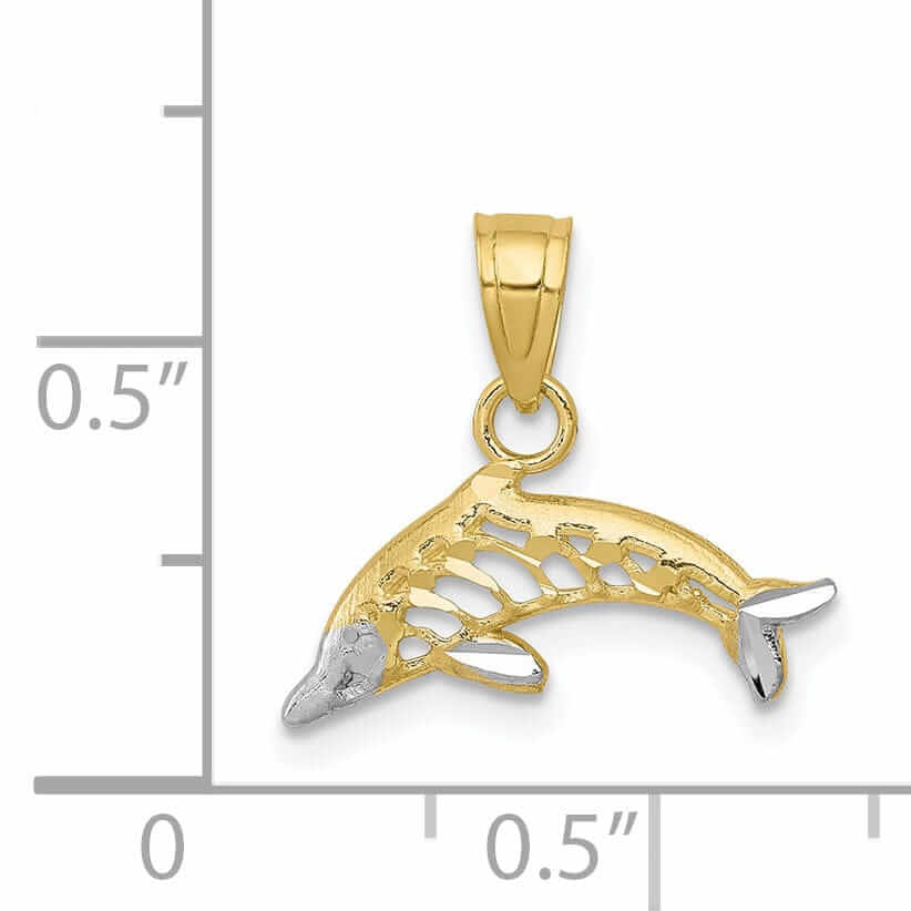 10k Two Tone Gold Polished Dolphin Pendant