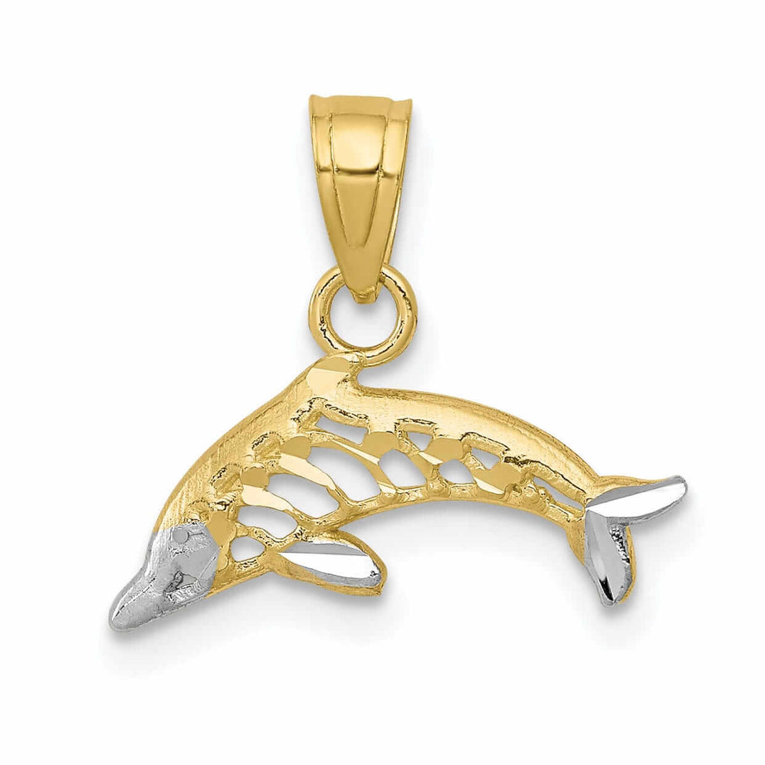 10k Two Tone Gold Polished Dolphin Pendant