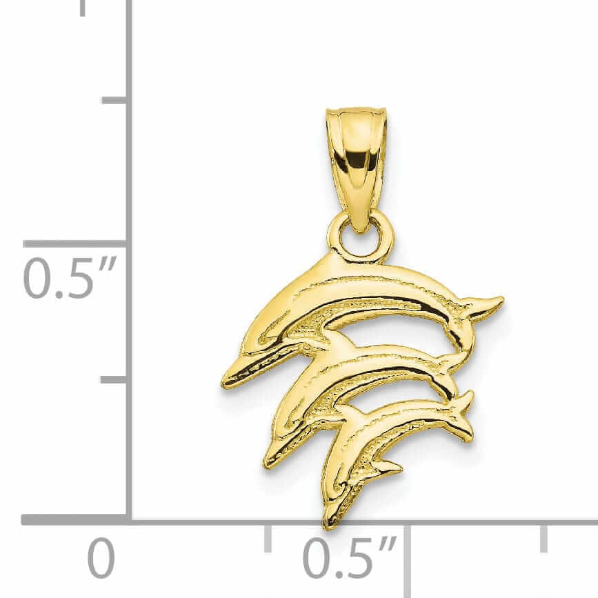 10k Yellow Gold Three Dolphins Swimming Pendant