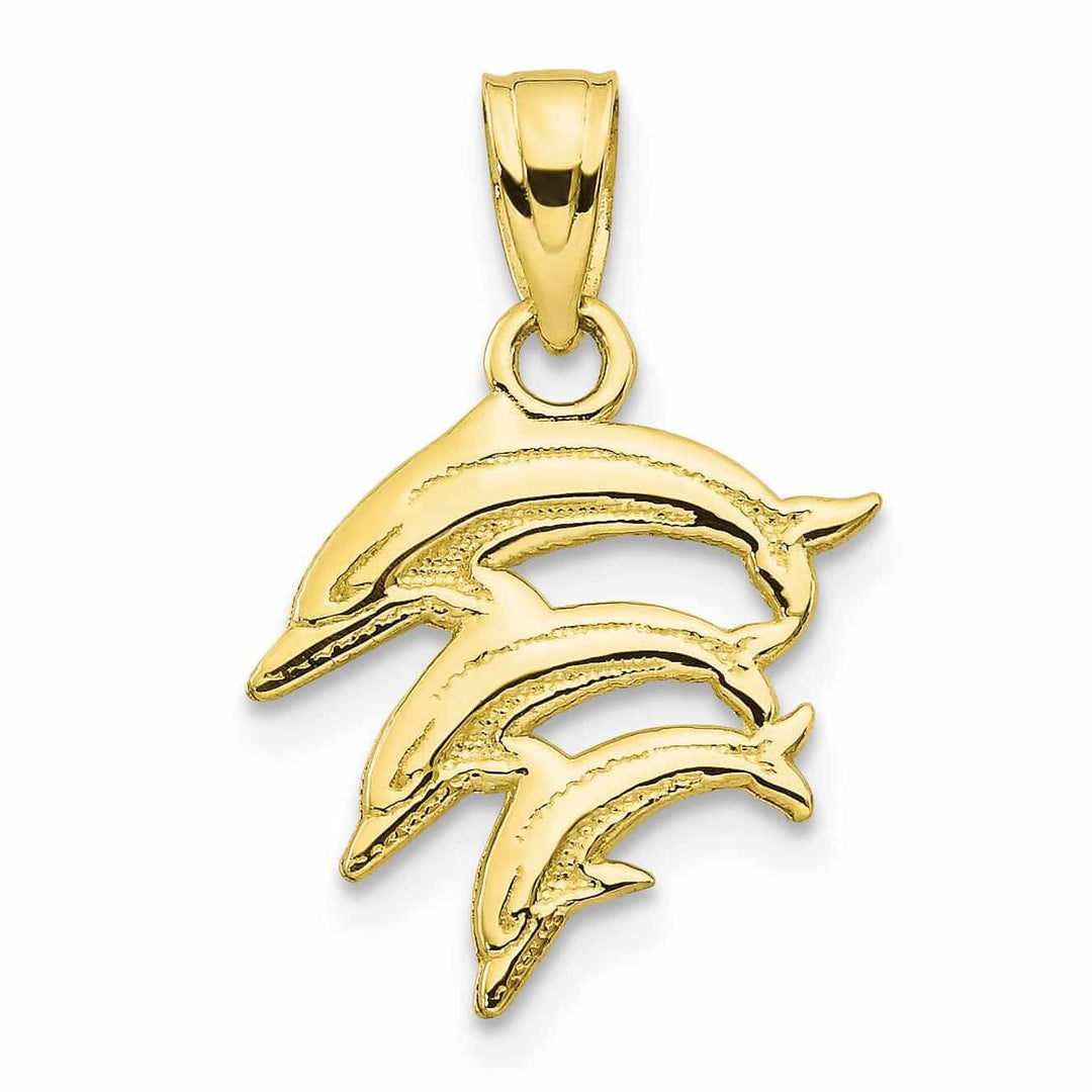 10k Yellow Gold Three Dolphins Swimming Pendant