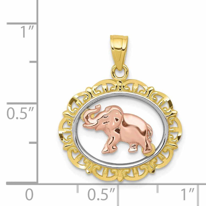 10K Two Tone Gold Rhodium Elephant Pendant