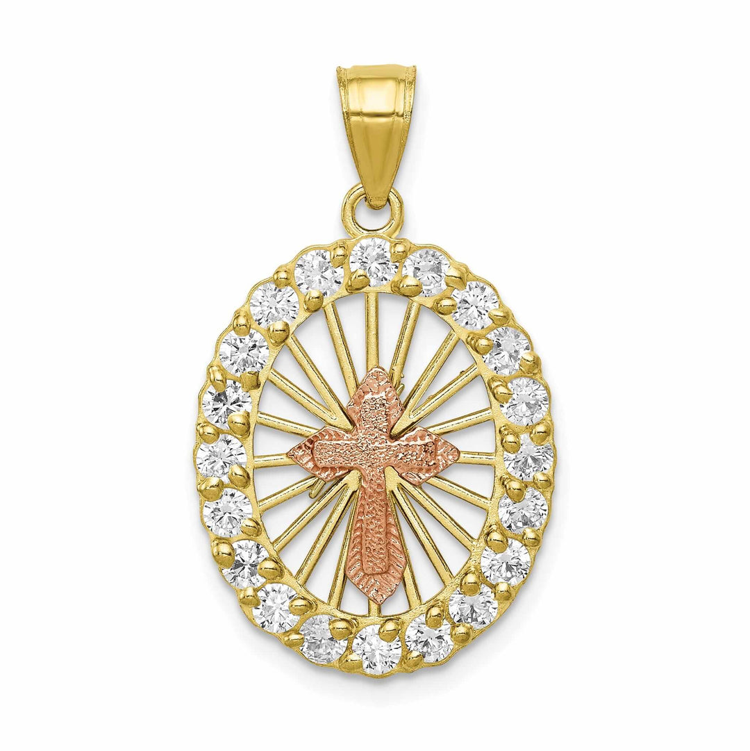 10K Two Tone Gold Polished Finish Cross Pendant