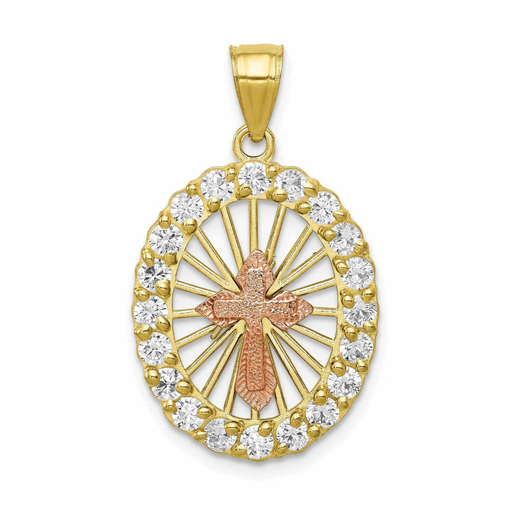 10K Two Tone Gold Polished Finish Cross Pendant