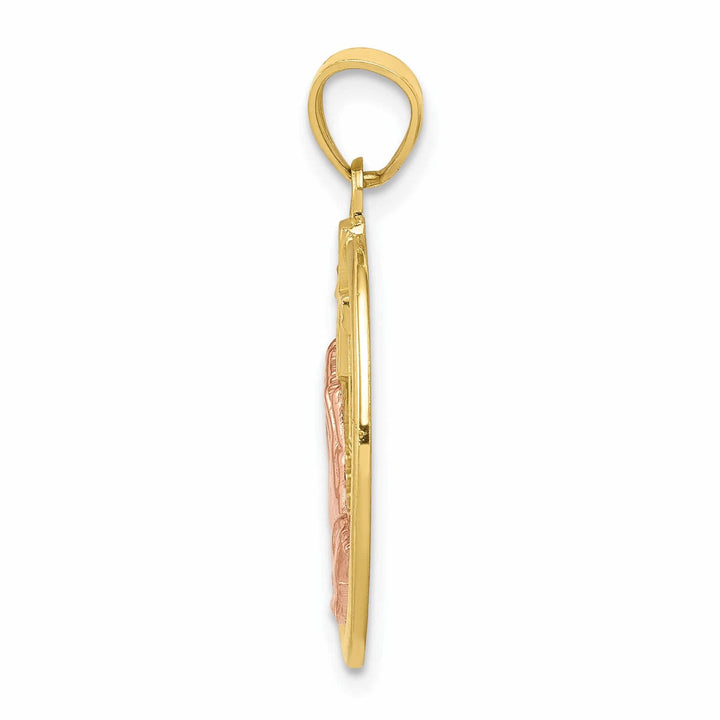 10K Two Tone Gold Praying Hands Oval Pendant