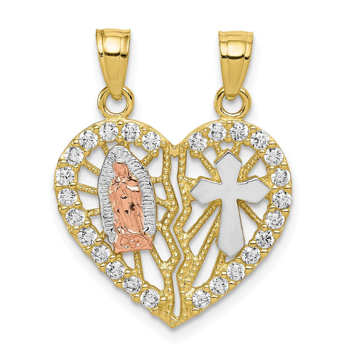 Solid 10K Two Tone Gold Blessed Mother Pendant