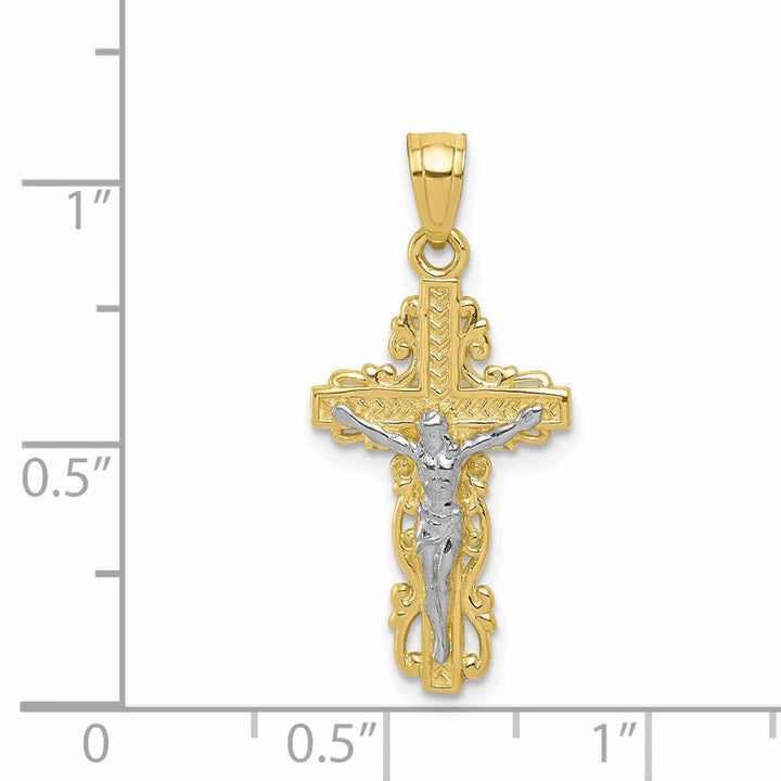 10k Two Tone Gold Polished Crucifix Pendant