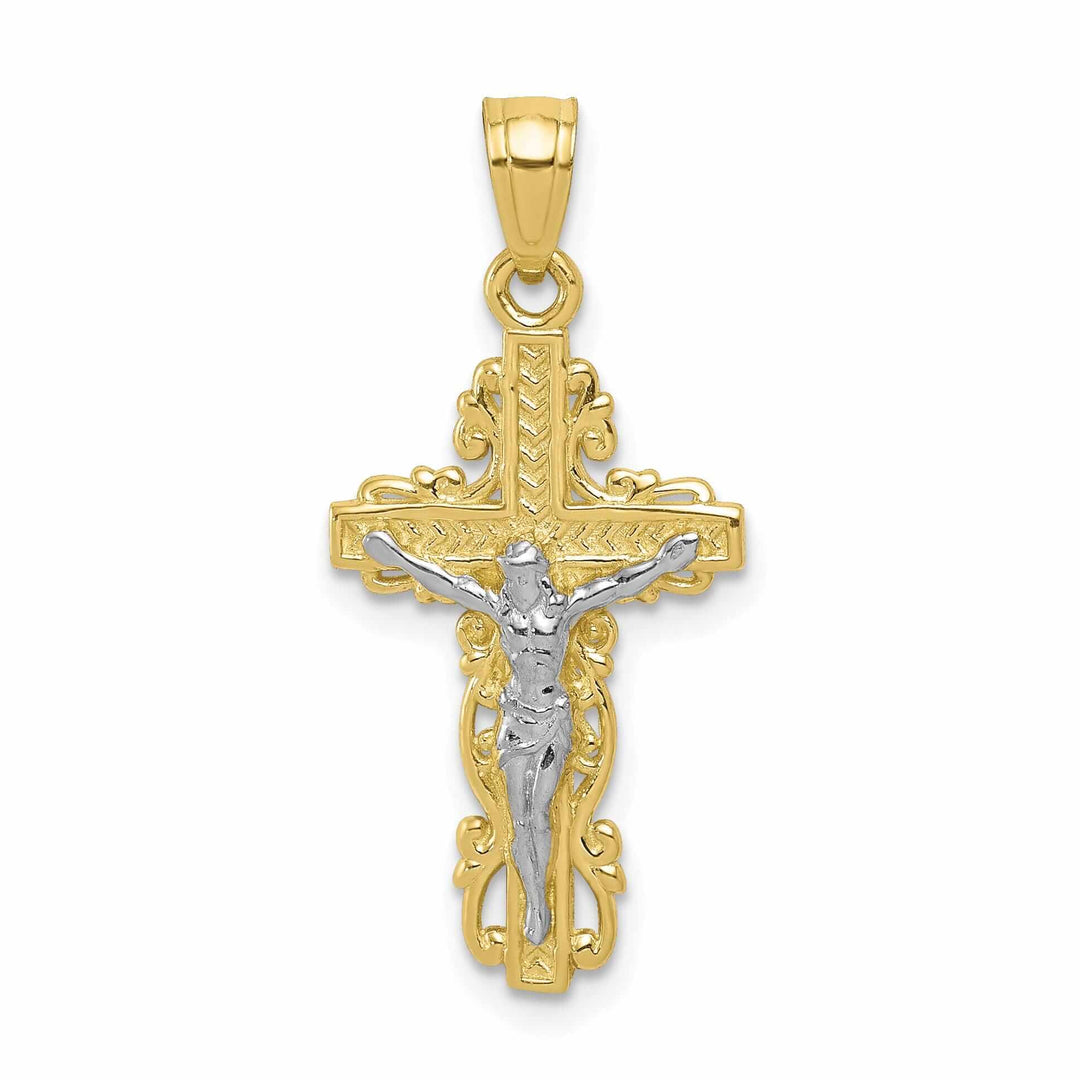 10k Two Tone Gold Polished Crucifix Pendant