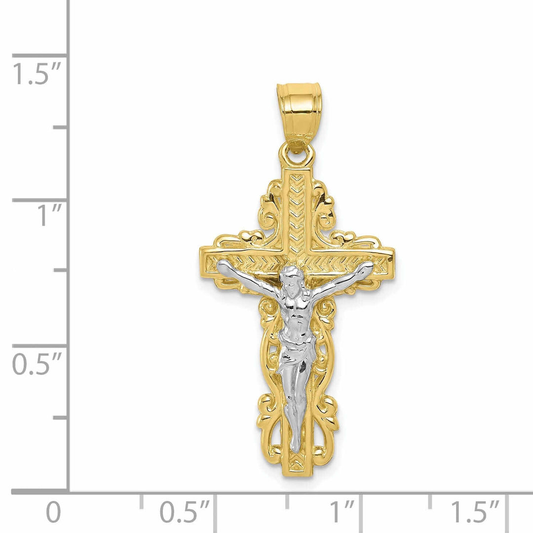 10k Two Tone Gold White Rhodium Crucifix Charm