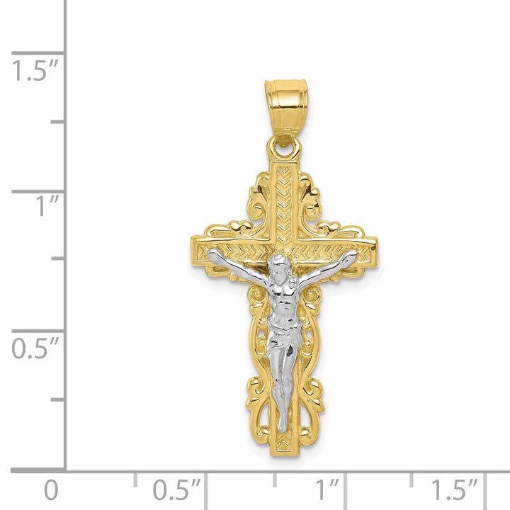 10k Two Tone Gold White Rhodium Crucifix Charm