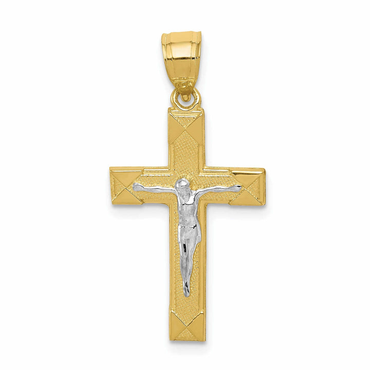 10k Two Tone Gold Polished Crucifix Pendant