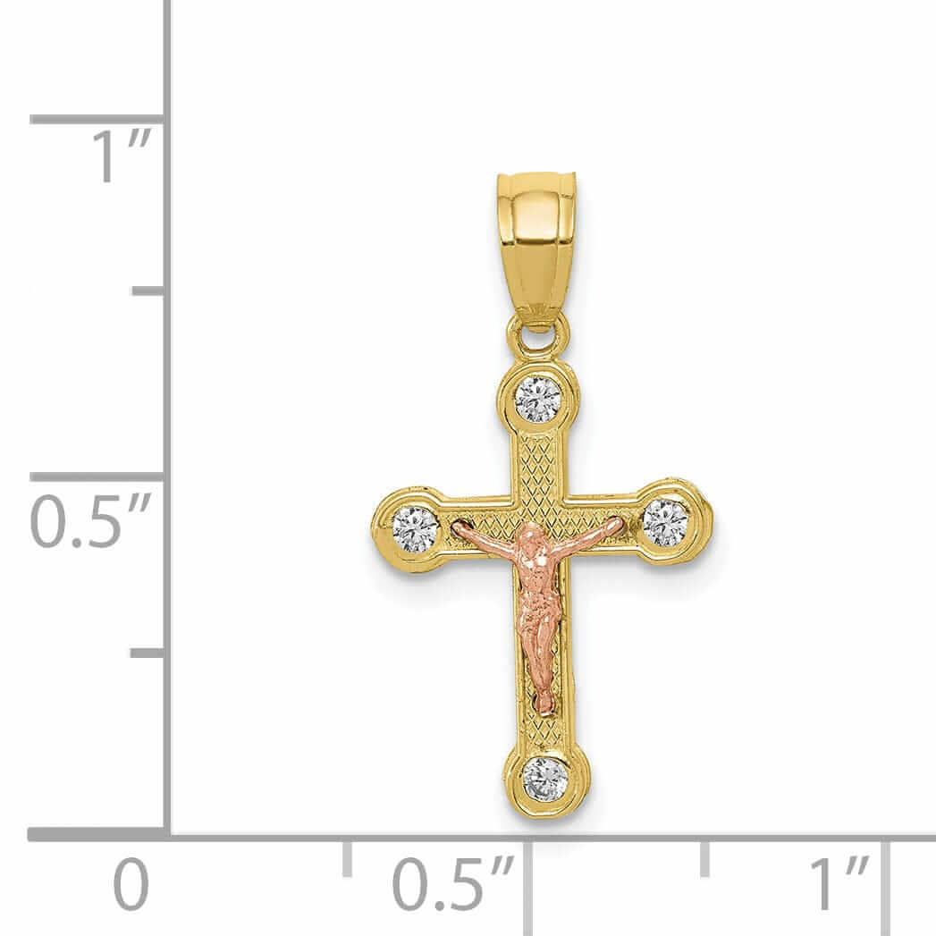 10K Two Tone Gold Polished C.Z Crucifix Pendant