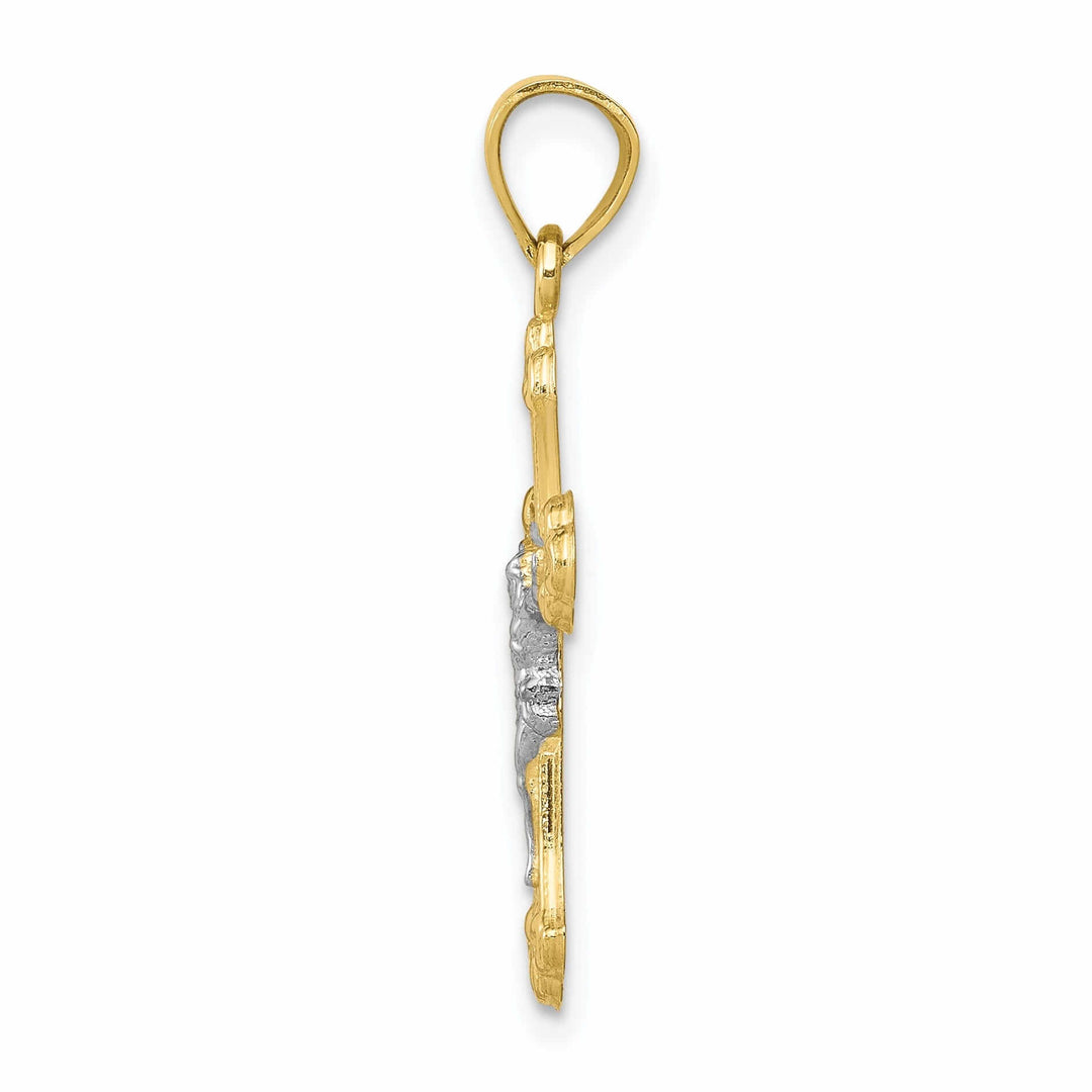 10k Yellow Gold Rhodium Polished Crucifix Pendant