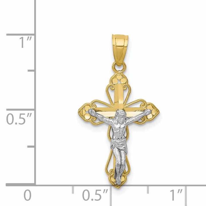 10k Yellow Rhodium Gold Polished Crucifix Pendant