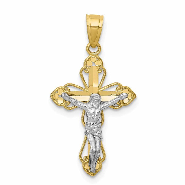 10k Yellow Rhodium Gold Polished Crucifix Pendant