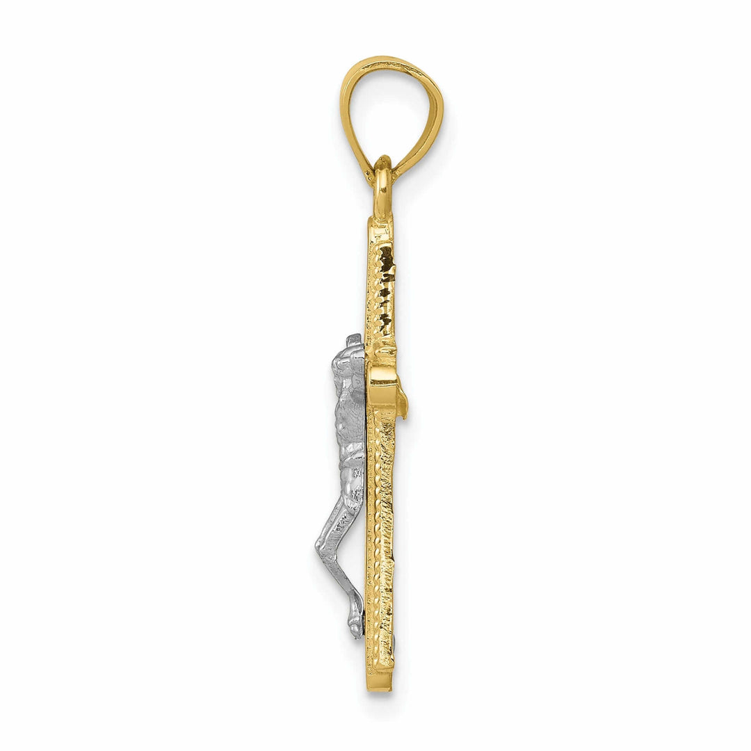 10k Yellow Rhodium Gold Polished Crucifix Pendant