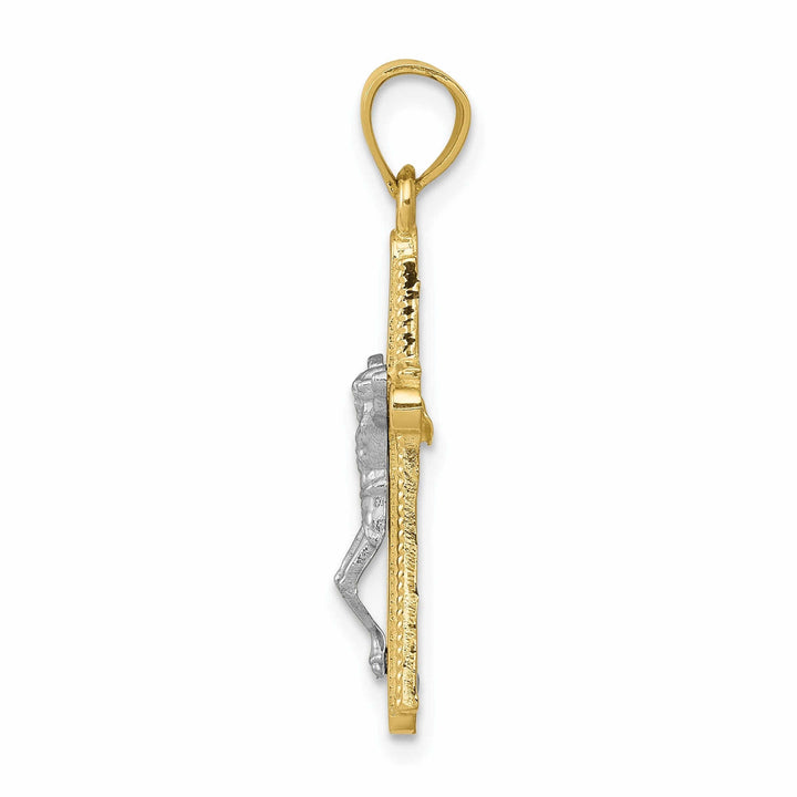 10k Yellow Rhodium Gold Polished Crucifix Pendant