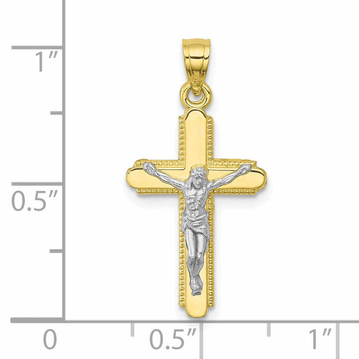 10k Yellow Rhodium Gold Polished Crucifix Pendant