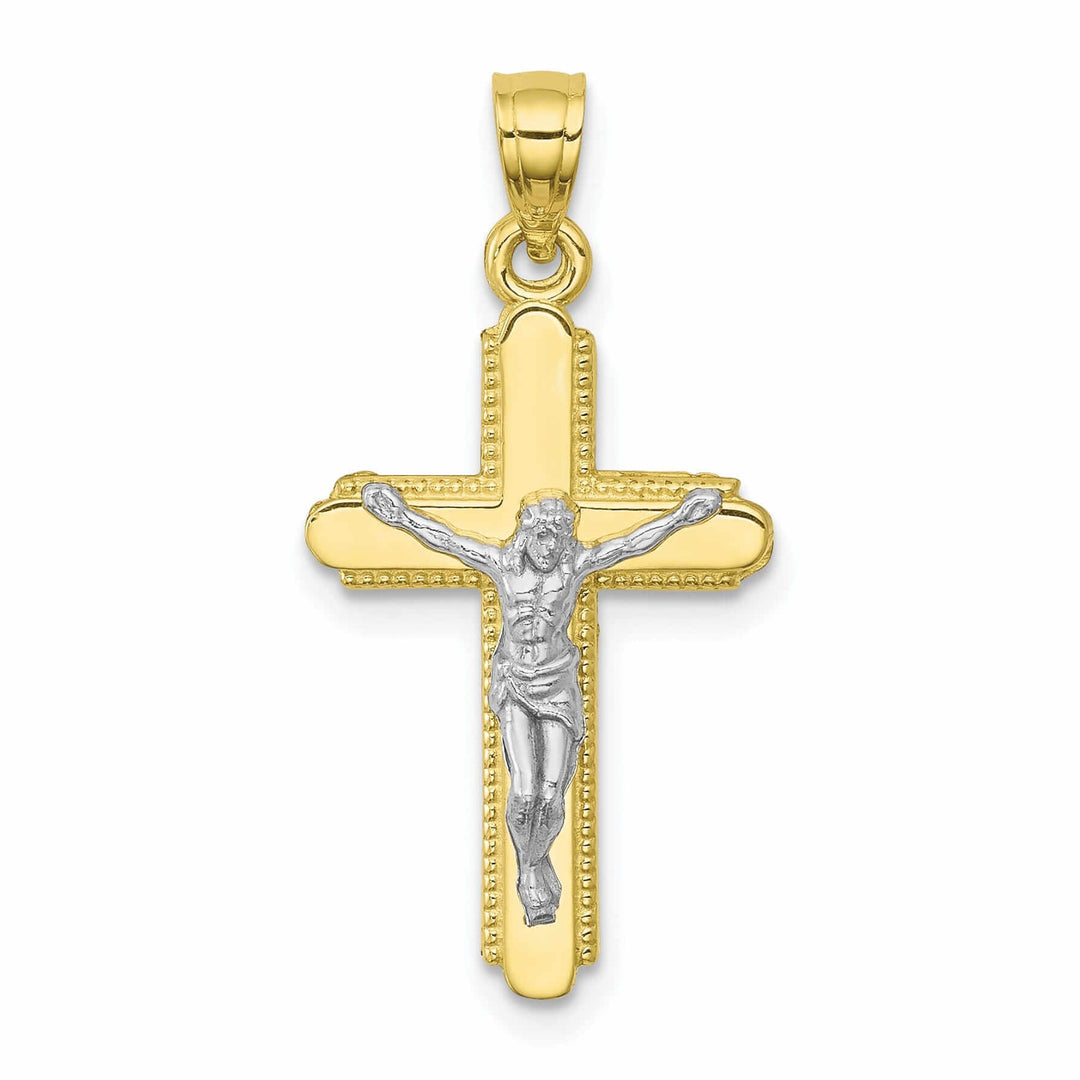 10k Yellow Rhodium Gold Polished Crucifix Pendant