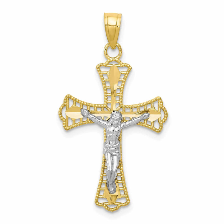 10k Yellow Rhodium Gold Polished Crucifix Pendant