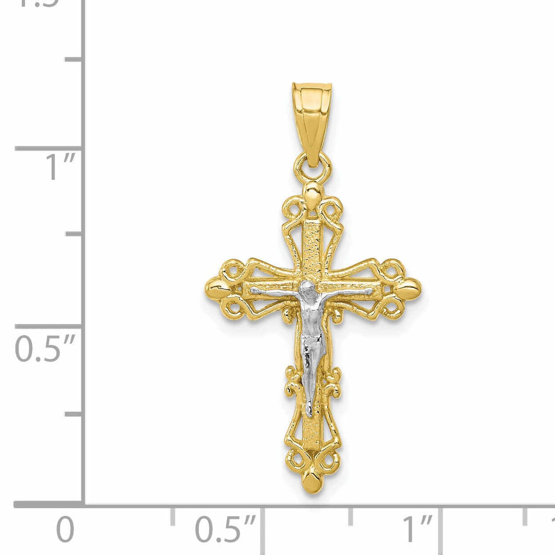 10k Yellow Rhodium Gold Crucifix Pendant