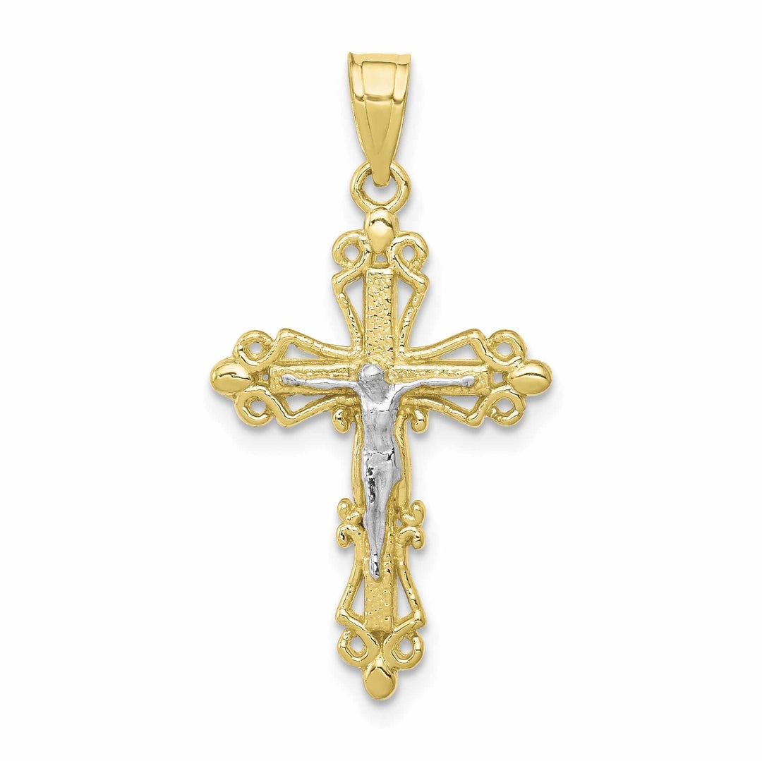 10k Yellow Rhodium Gold Crucifix Pendant