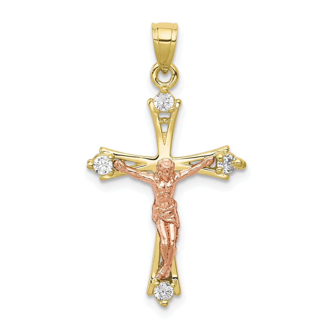 Polished Two-tone Cubic Zirconia Crucifix Pendant