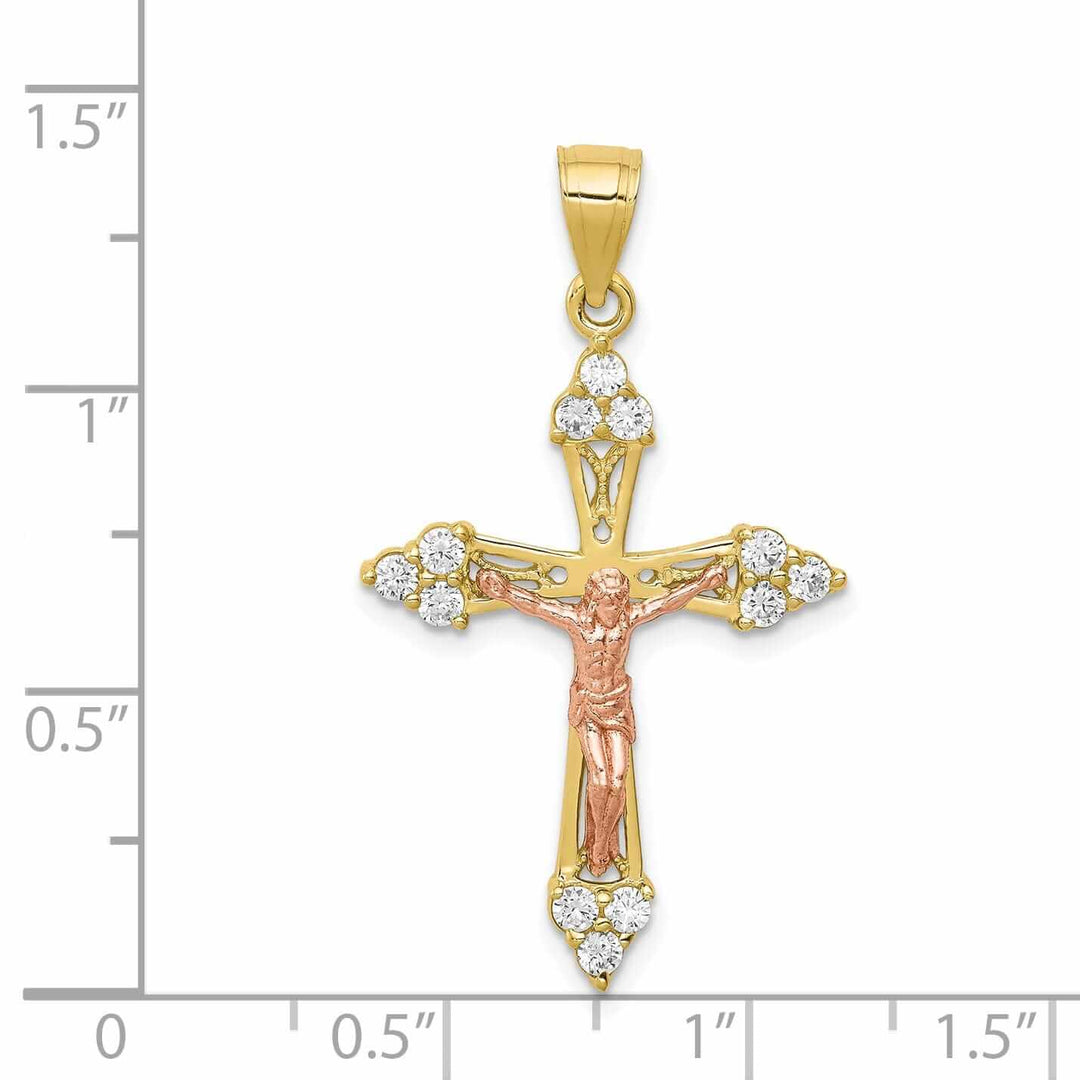 10k Two-tone Gold Cubic Zirconia Crucifix Pendant