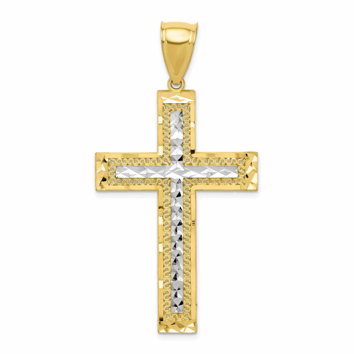 10k Yellow Gold Rhodium Textured Cross Pendant
