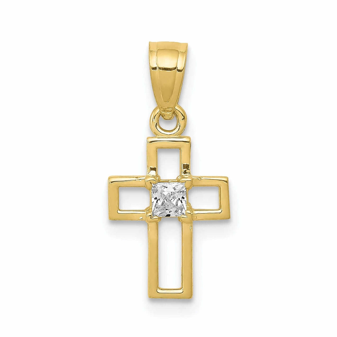 10k Yellow Gold Small Cubic Zirconia Cross Pendant