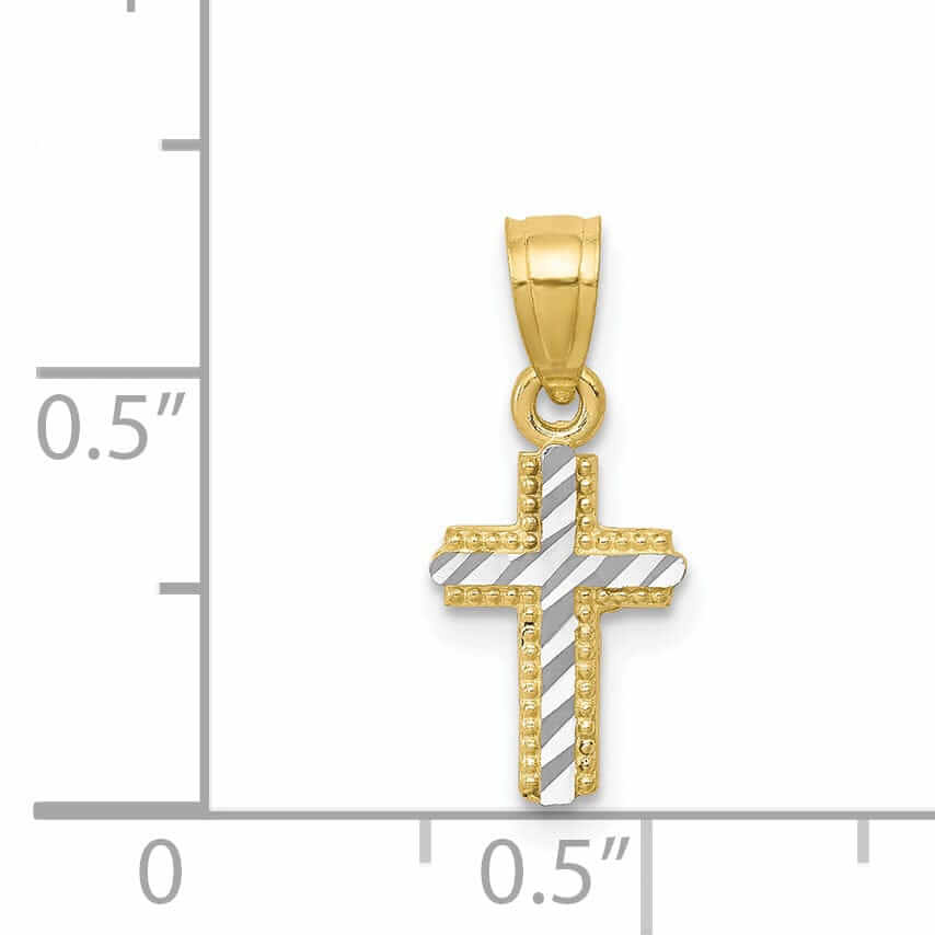 10k Yellow Gold With Rhodium Tiny Cross Pendant