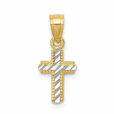 10k Yellow Gold With Rhodium Tiny Cross Pendant at $ 33.75 only from Jewelryshopping.com