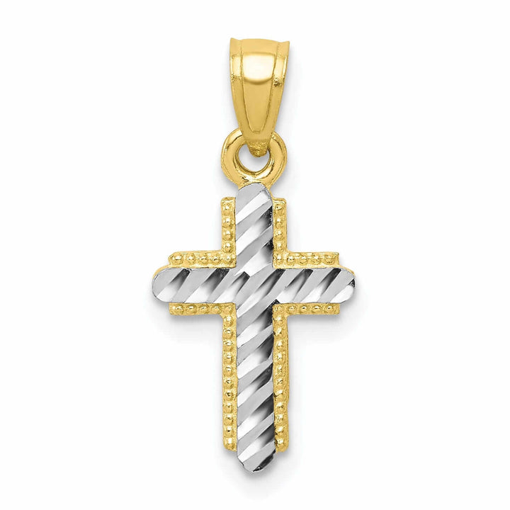 10k Yellow Gold With Rhodium Cross Pendant
