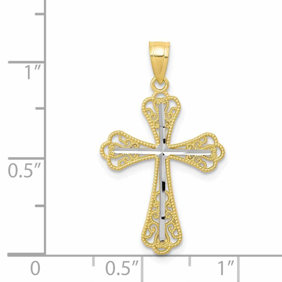 10k Yellow Gold Rhodium Polished Cross Pendant