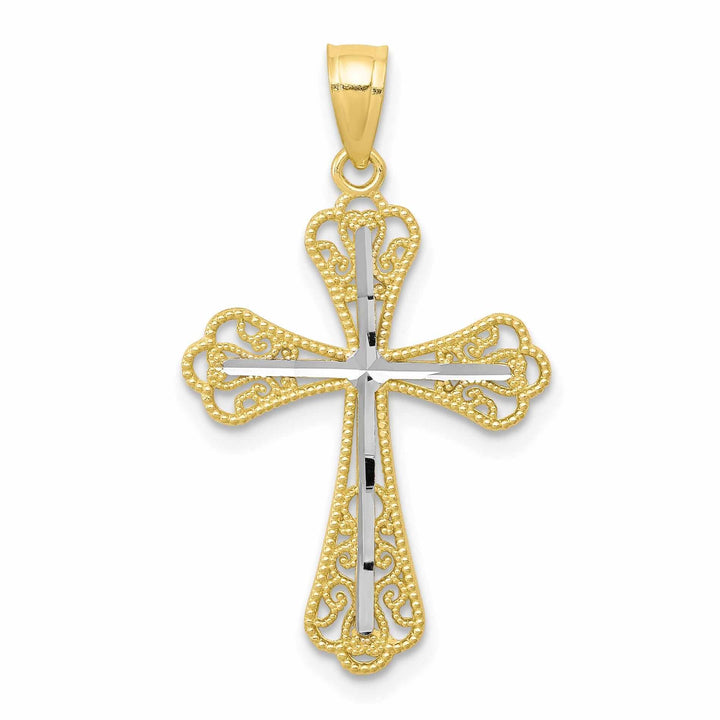 10k Yellow Gold Rhodium Polished Cross Pendant