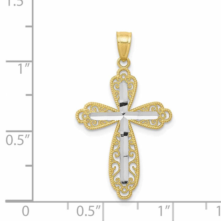 10k Yellow Gold Rhodium Polished Cross Pendant