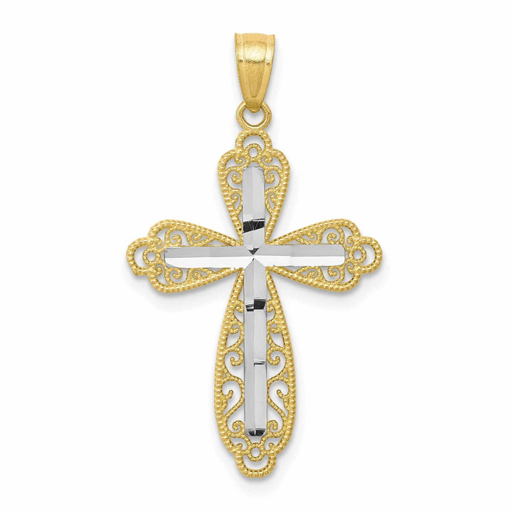 10k Yellow Gold Rhodium Polished Cross Pendant