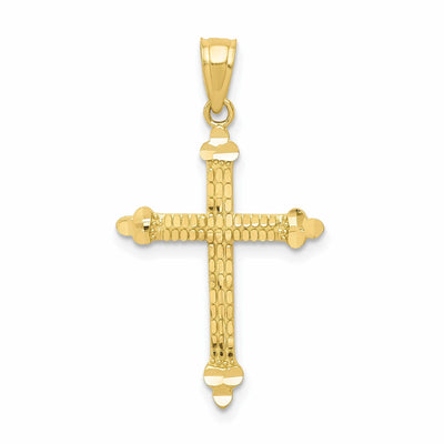 10k Yellow Gold Budded Cross Pendant Textured back at $ 47.69 only from Jewelryshopping.com