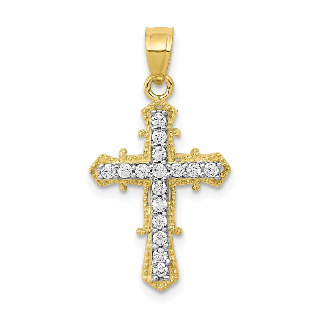 10k Yellow Gold C.Z Cross Pendant Textured